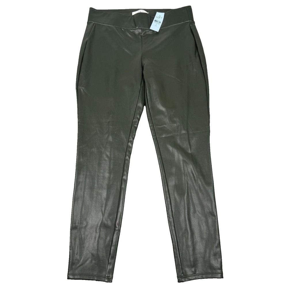 LOFT Faux Leather Pants Womens Small Petite SP Olive Green Skinny Leg NWT Vegan